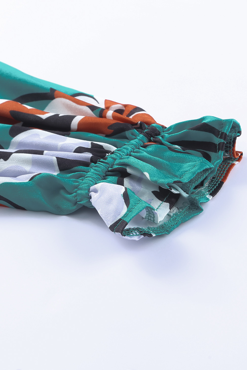 One World Apparel Jacquard Square Neck Short Sleeve Ivory Multi Floral Print Top