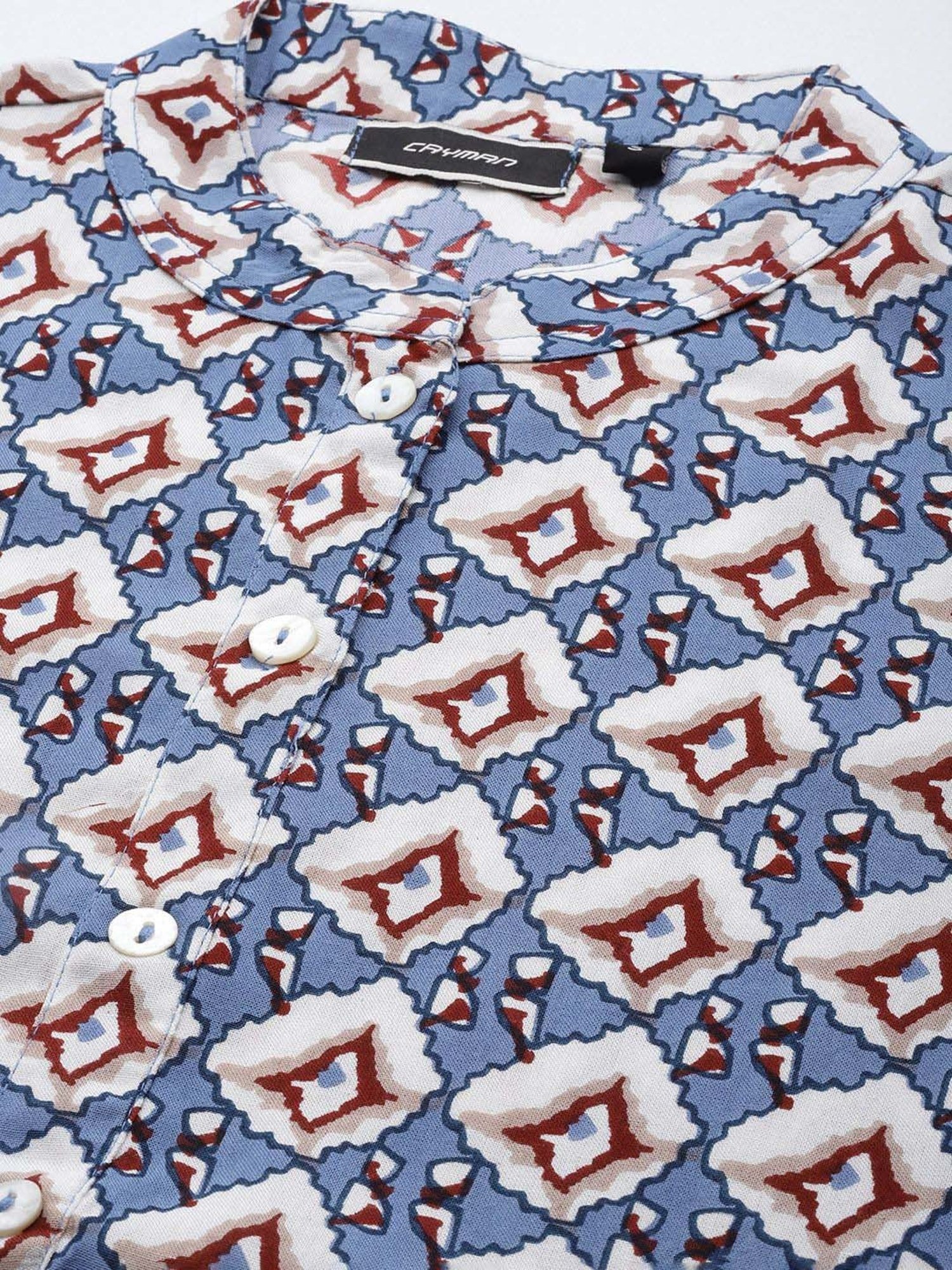 Cayman Blue Cotton Printed Straight Kurta