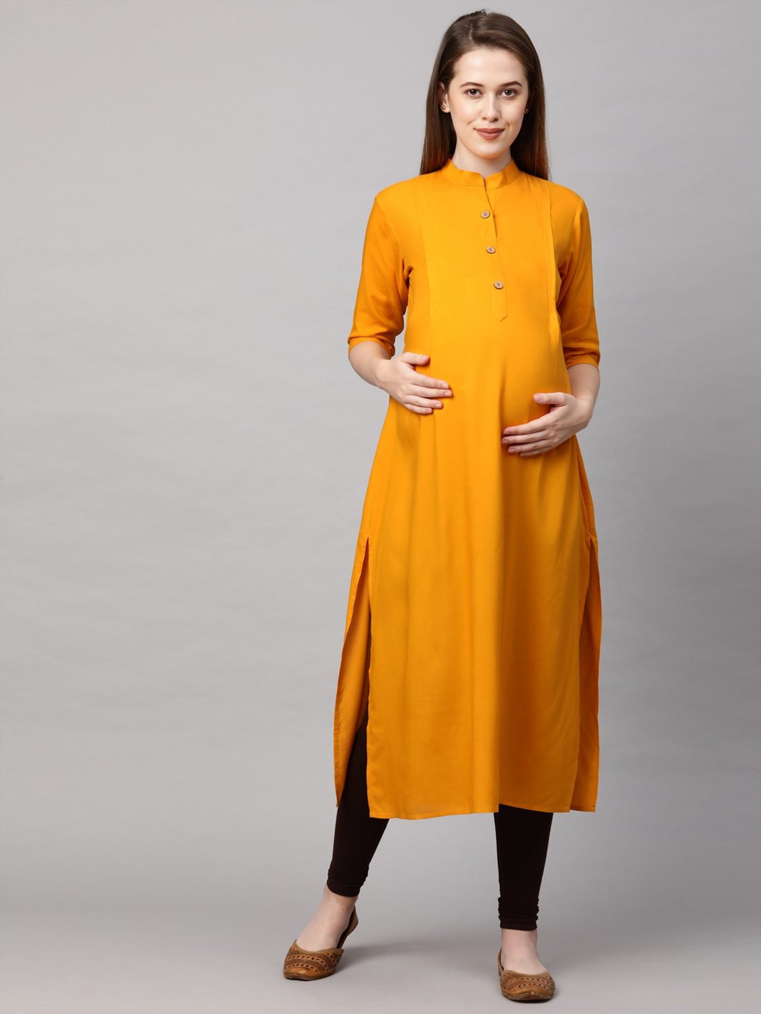 MomToBe Yellow Regular Fit Maternity Kurta