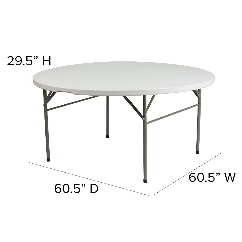 Emma and Oliver 5-Foot Round Bi-Fold Granite White Plastic Folding Table with Carrying Handle