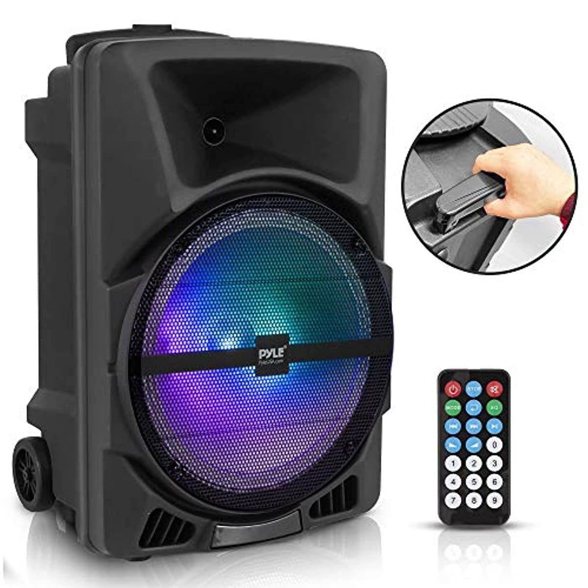 Pyle Wireless Portable PA Speaker System - 800W High Powered Bluetooth Compatible Indoor & Outdoor DJ Sound Stereo Loudspeaker w/USB SD MP3 AUX 3.5mm Input, Flashing Party Light & FM Radio-PPHP1244B