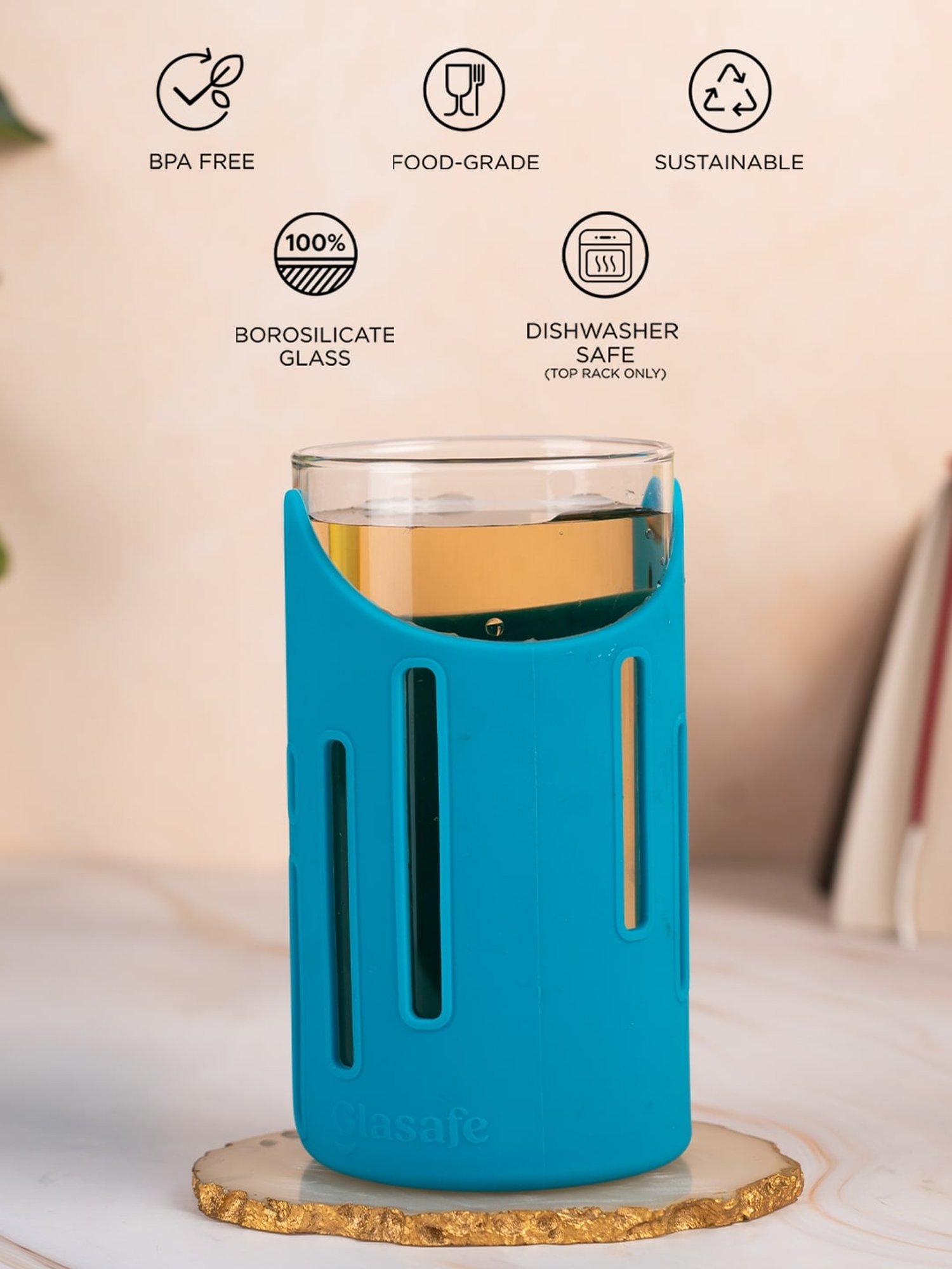 Glasafe Shift-N-Set Tranquil Teal Borosilicate Drinking Glasses & Containers