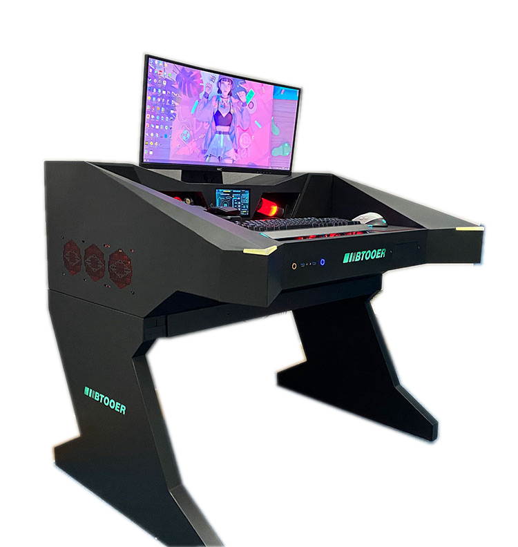 ALAMENGDA  Full Tower Computer Case All-in-one Desk Case Desk / DIY Cool Transparent Built-in MOD / Large Computer Case Table/With Small Secondary Screen