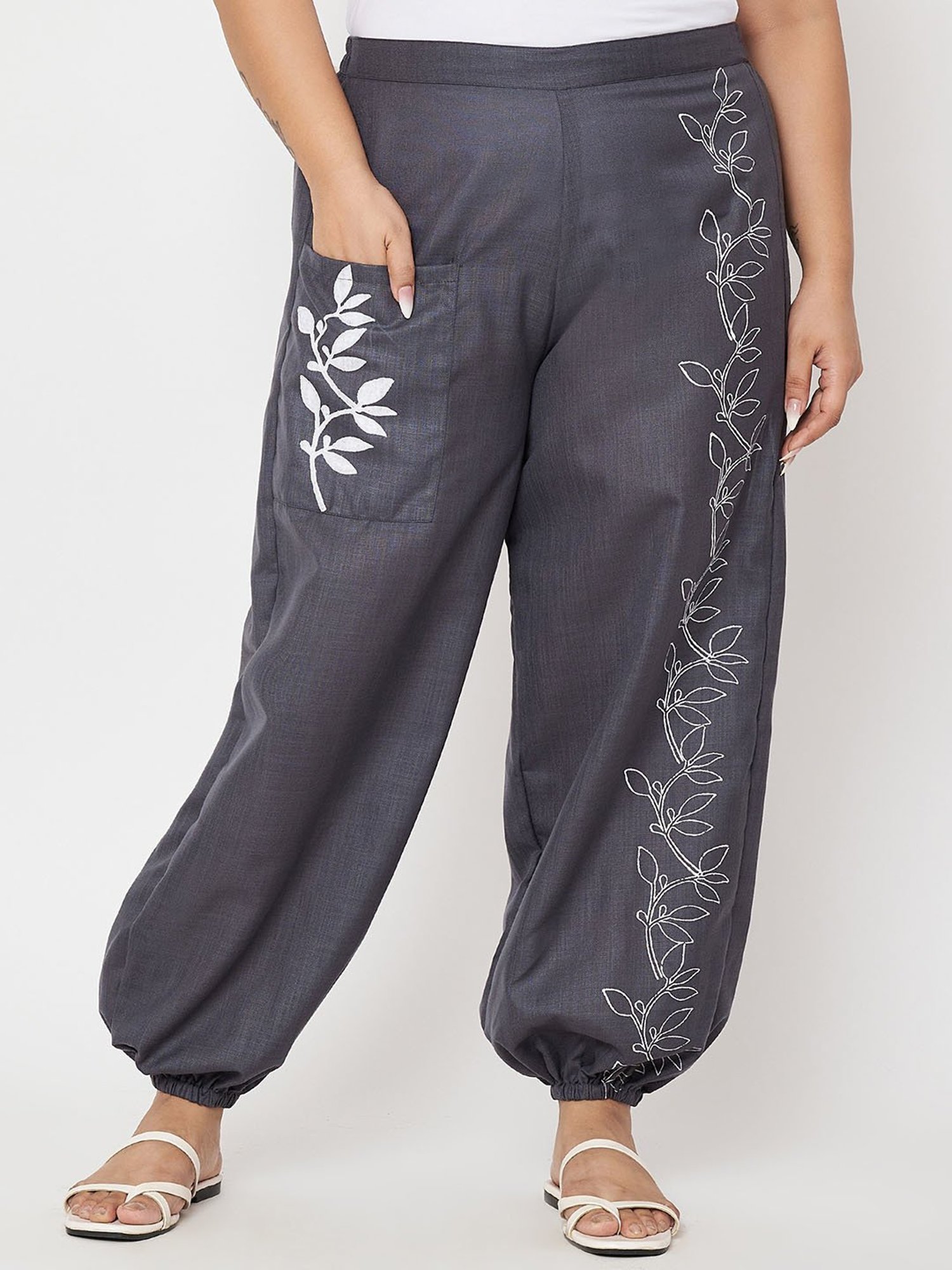 9rasa Grey Printed Plus Size Pants