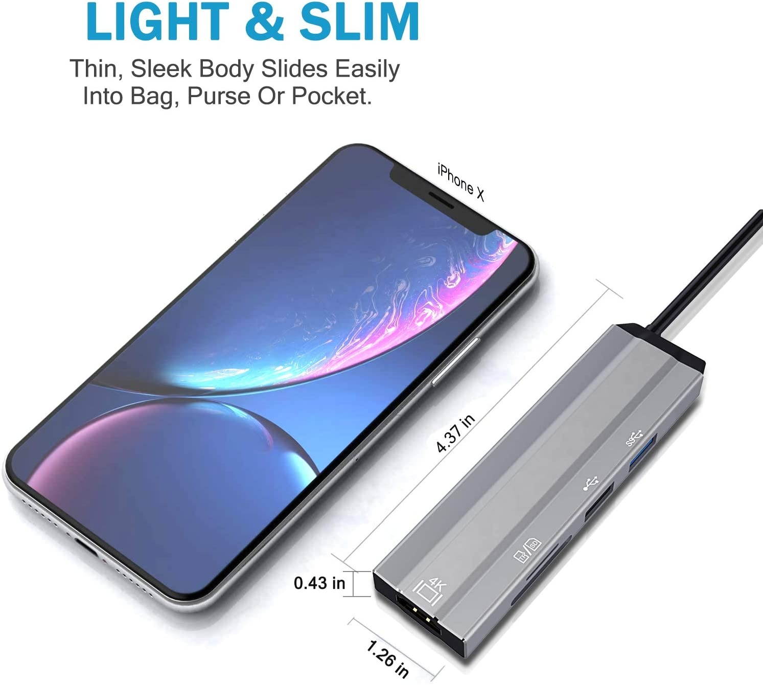 USB C Hub Multiport AdapterPRANITE 6-in-1 Portable Aluminum Dongle Docking Station with 4K 30Hz HDMI OutputUSB3.0/2.0 SD Card Reader Compatible for MacBook and More Type C Devices(Space Gray)