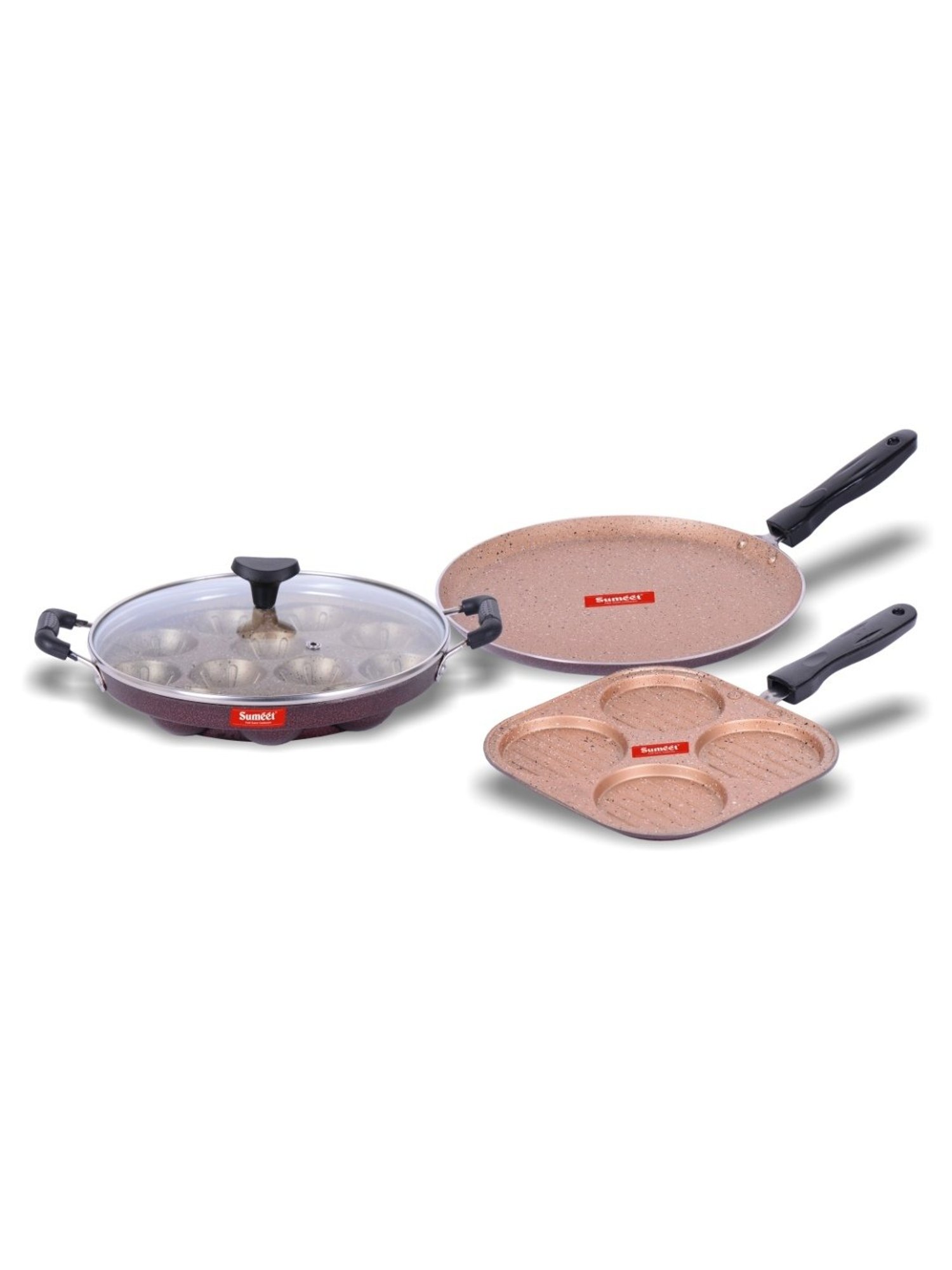 Sumeet Nonstick Granite Combo Set(Mini Multi Snack Maker+Dosa Tawa+Grill Appam Patra With Glass Lid)