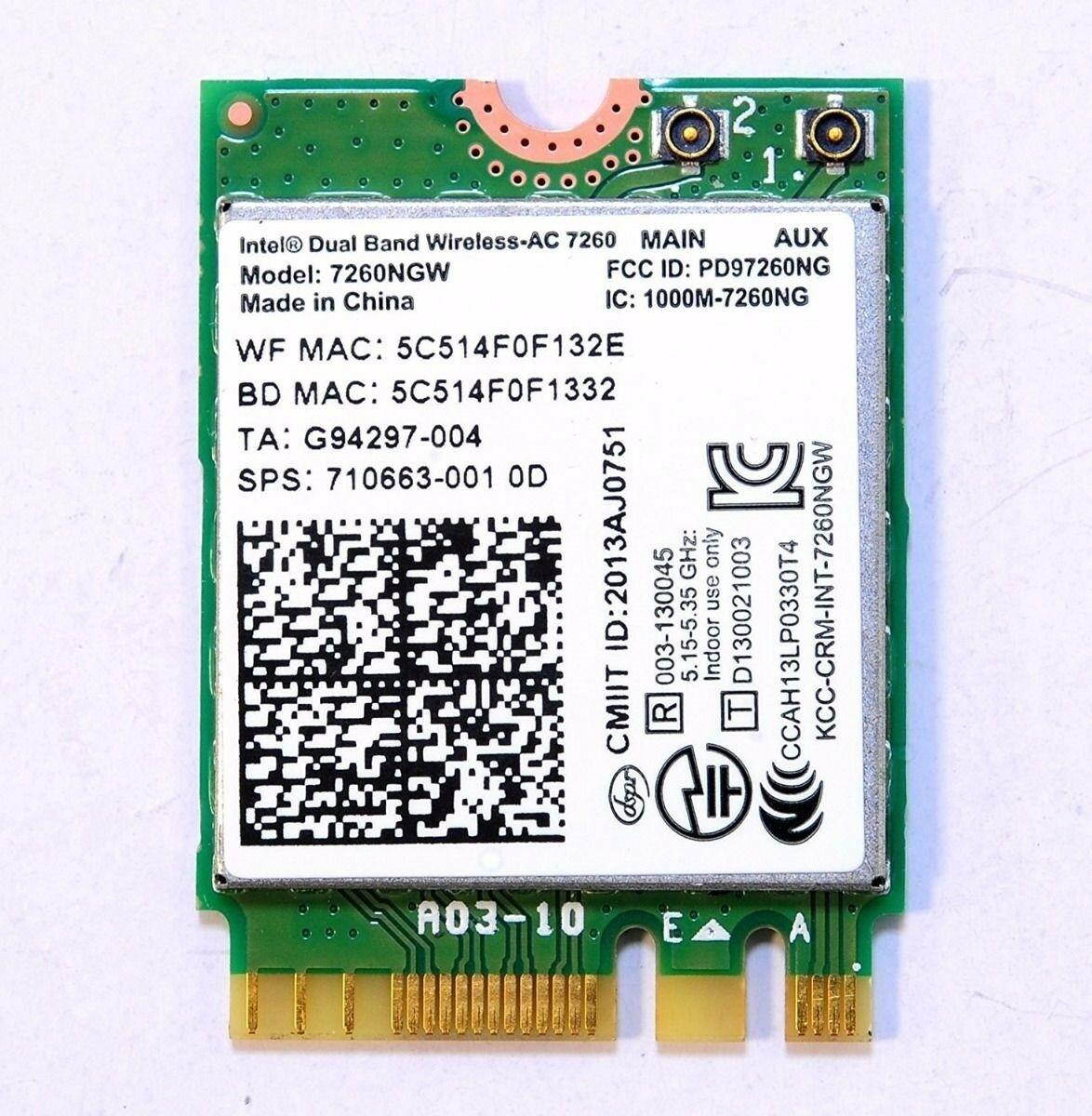 Intel 7260NGW Dual Band Wireless-AC 7260 802.11ac 2x2 WiFi and Bluetooth 4.0