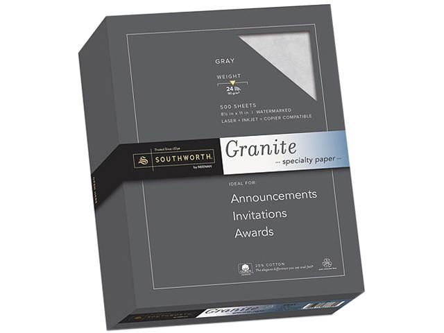 Southworth 914C Granite Specialty Paper, 24 lbs., 8-1/2 x 11, Gray, 500/Box