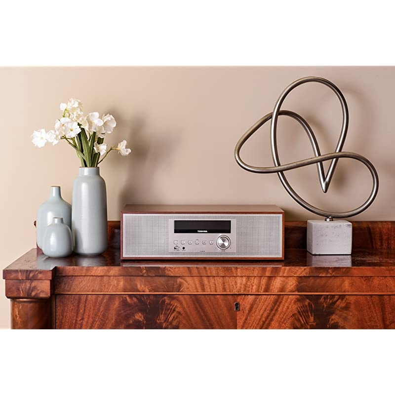 TYCWU700 Vintage Style Retro Look Micro Component Wireless Bluetooth Audio Streaming amp CD Player Wood Speaker System + Remote USB Port for MP3 Playback FM Stereo Digital Tuner AUX Input