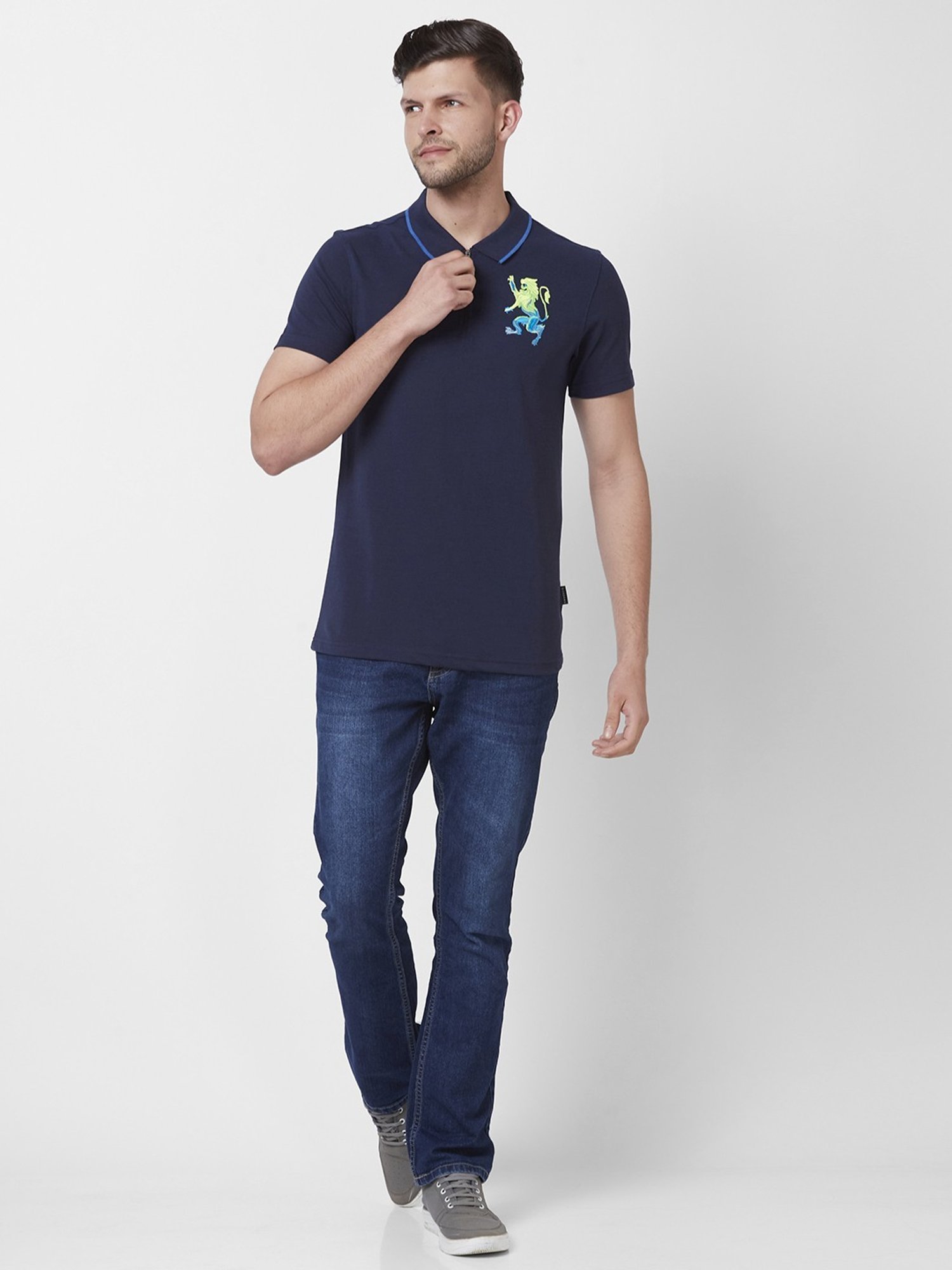 Giordano Navy Blue Cotton Slim Fit Polo T-Shirt