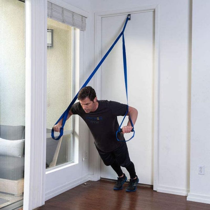 Anchor Gym Mini Steel Door Mount for Body Weight Band Full Body Workouts (2 Pack) Bundle with Body Weight Training Adjustable Equipment Strap, Blue