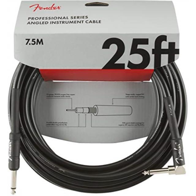fender professional 25' angled instrument cable  black