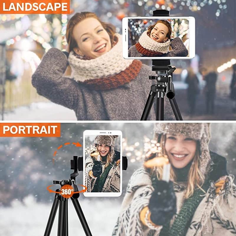 Phone Tripod  50 Extendable Lightweight Aluminum Tripod Stand with Universal Cell PhoneTablet Holder Remote Shutter Compatible with Smartphone amp Tablet amp Camera
