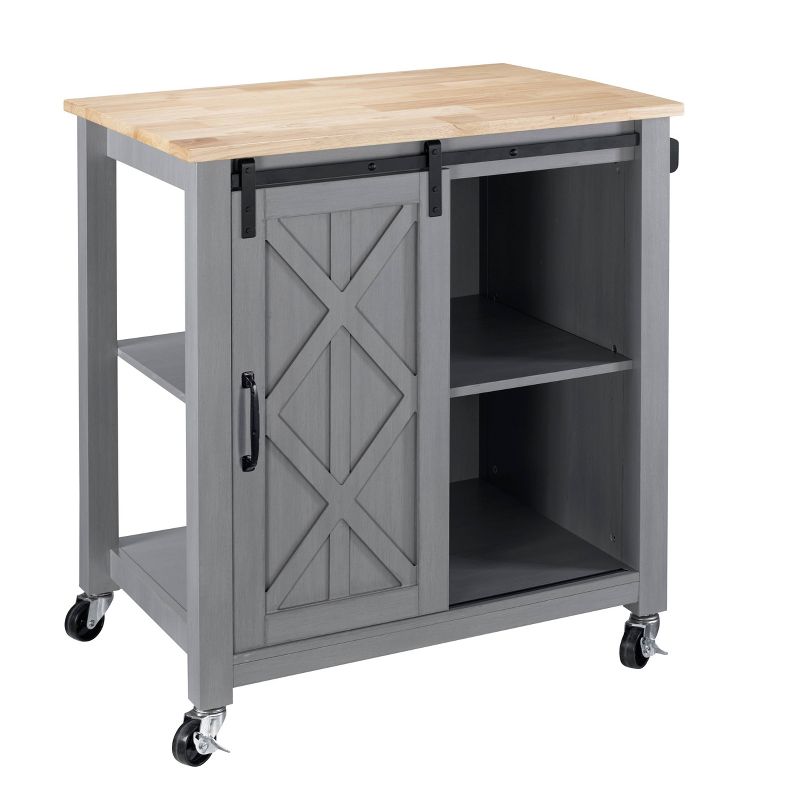 33" Sliding Door Kitchen Cart with Wood Top Gray - Home Essentials