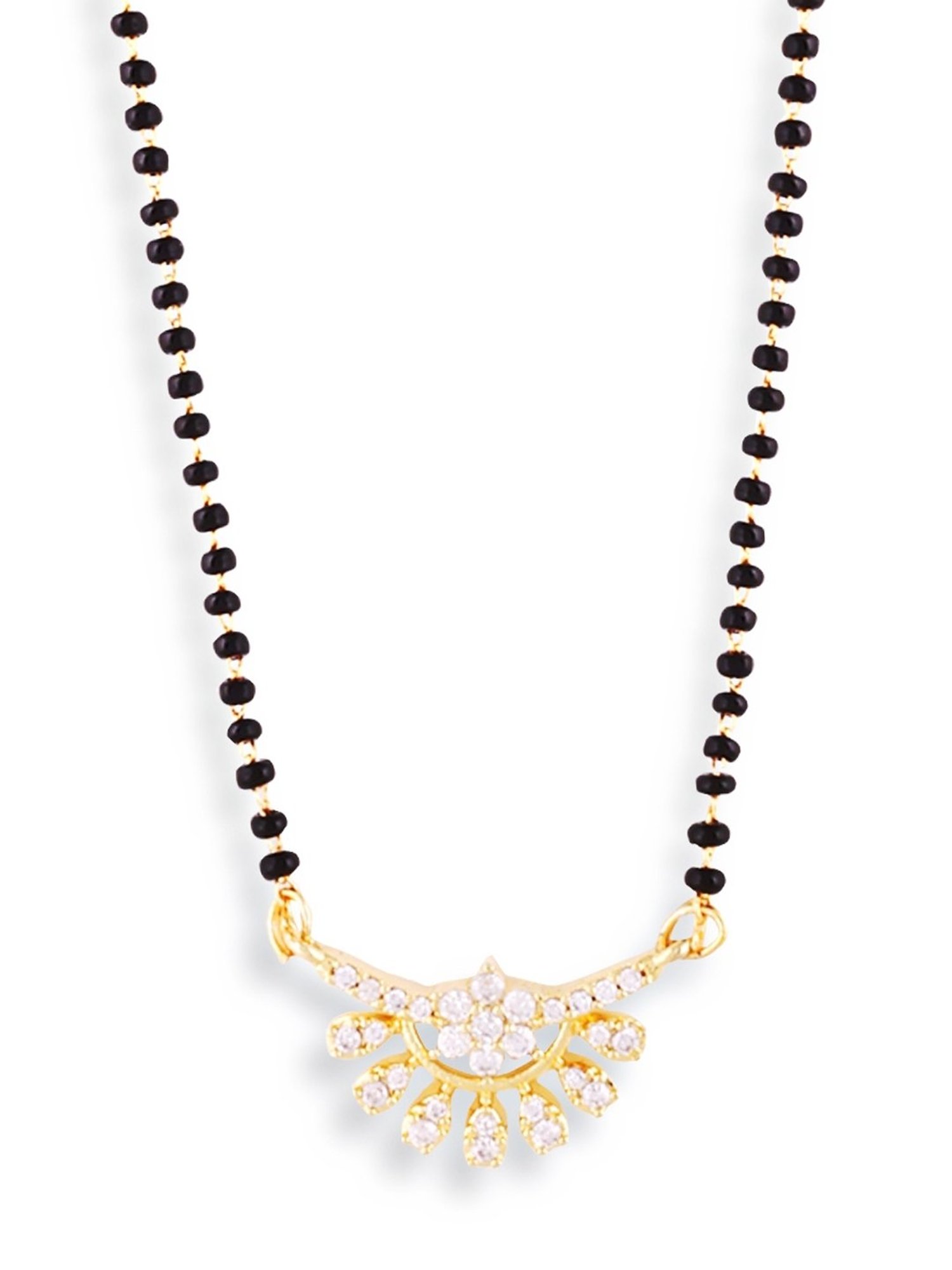 Abdesigns Gold-Plated American Diamond & Black Beaded Mangalsutra
