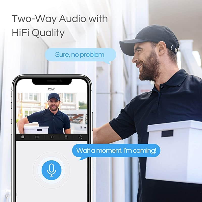 Outdoor Security Camera, Surveillance IP66 Weatherproof, 100ft Night Vision, Strobe Light & Siren Alarm, Two-Way Audio, Works with Alexa Google Home (CTQ3W)