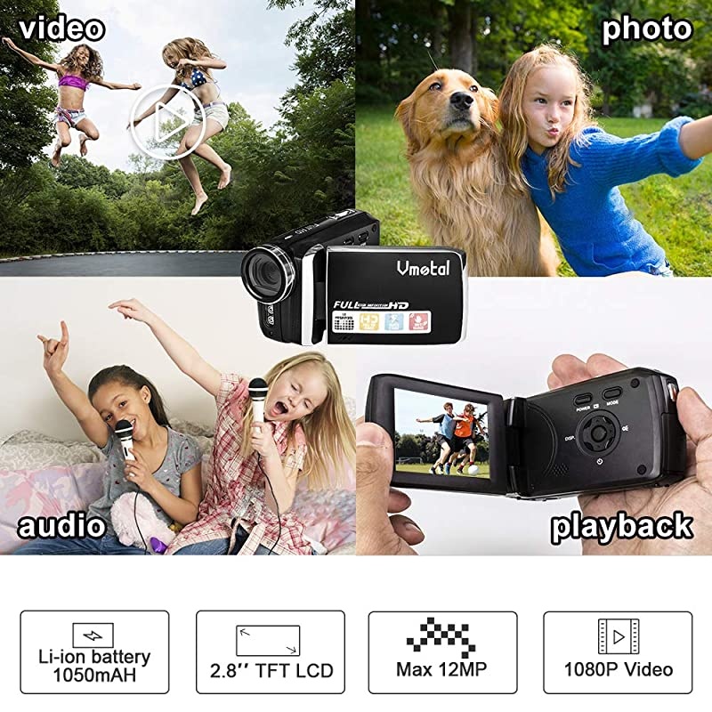 Video Camera 1080P Camcorder Vlogging Camera for YouTube, Digital Camera Recorder 270 Degree Rotation Flip Screen