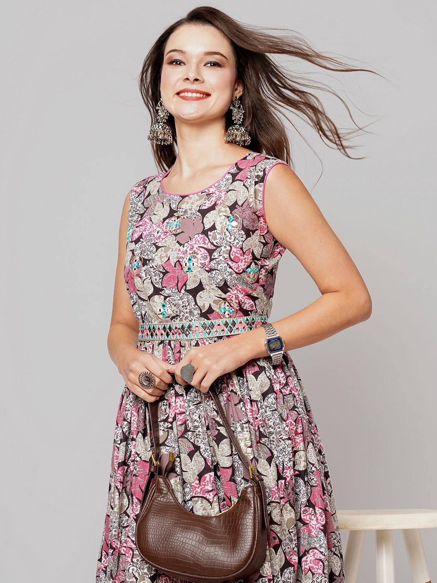 KIANA Multicolored Cotton Printed Maxi Dress