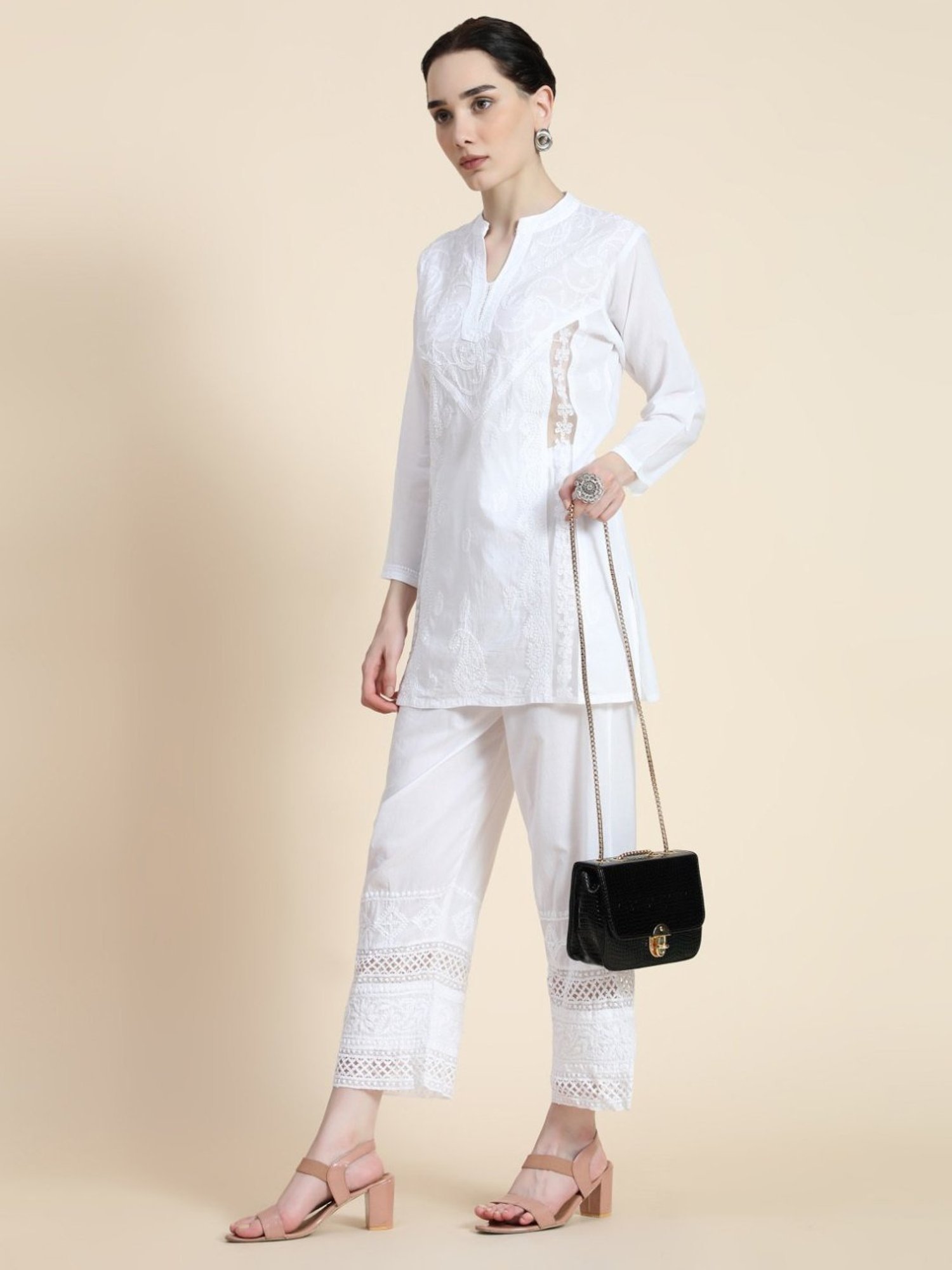 House Of Kari HOK Chikankari Cotton Pant Trouser White