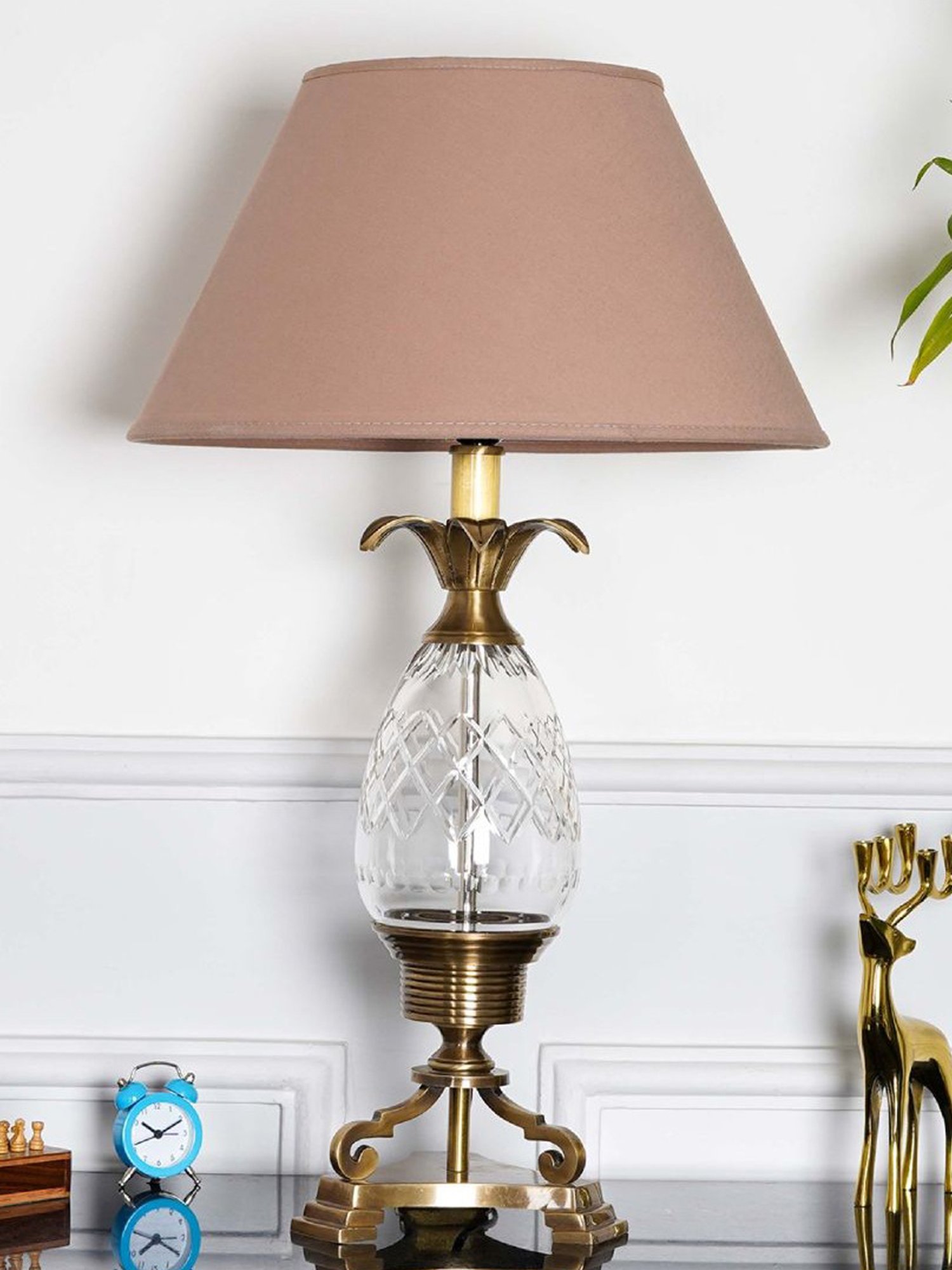 Kapoor Lamp Shades Brass Antique & Pink Brass Louise & Cotton Shade Table Lamp