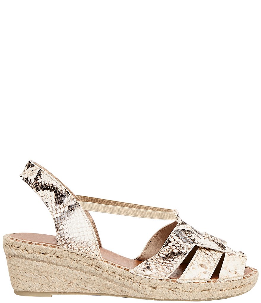 Andre Assous Dorit Snake Print Leather Espadrille Wedge Sandals