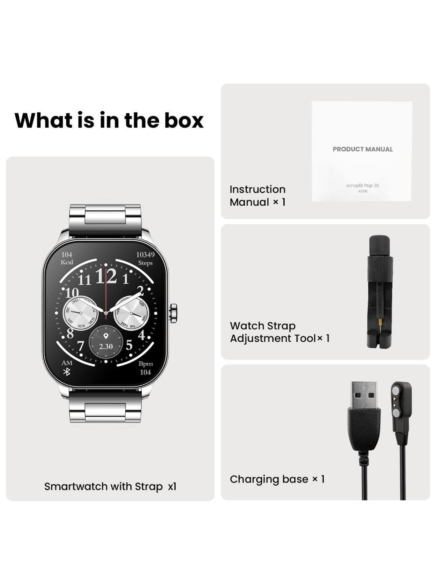 Amazfit Pop 3S BT Calls Smartwatch with 1.96 AMOLED Display & AI Voice Assistance (Metallic Silver)