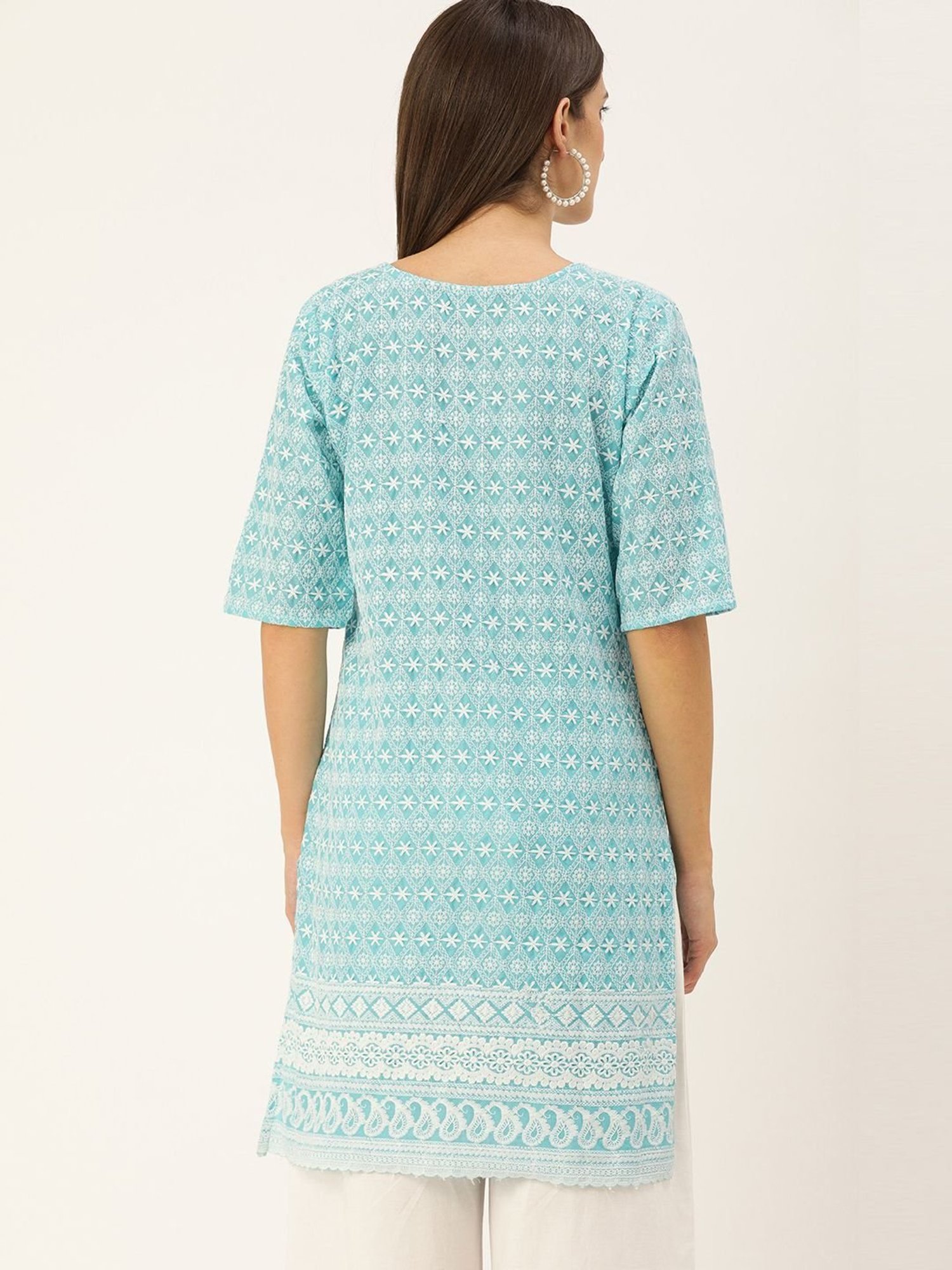 SWAGG INDIA Blue Cotton Embroidered Straight Kurti