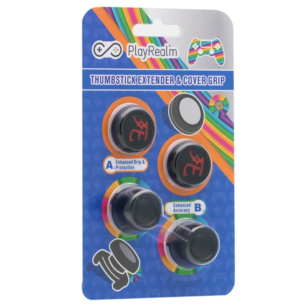 FPS Thumbstick Extender & Printing Rubber Silicone Grip Cover 2 Sets for PS5 Dualsenese & PS4 Controller (Death of Kanji)