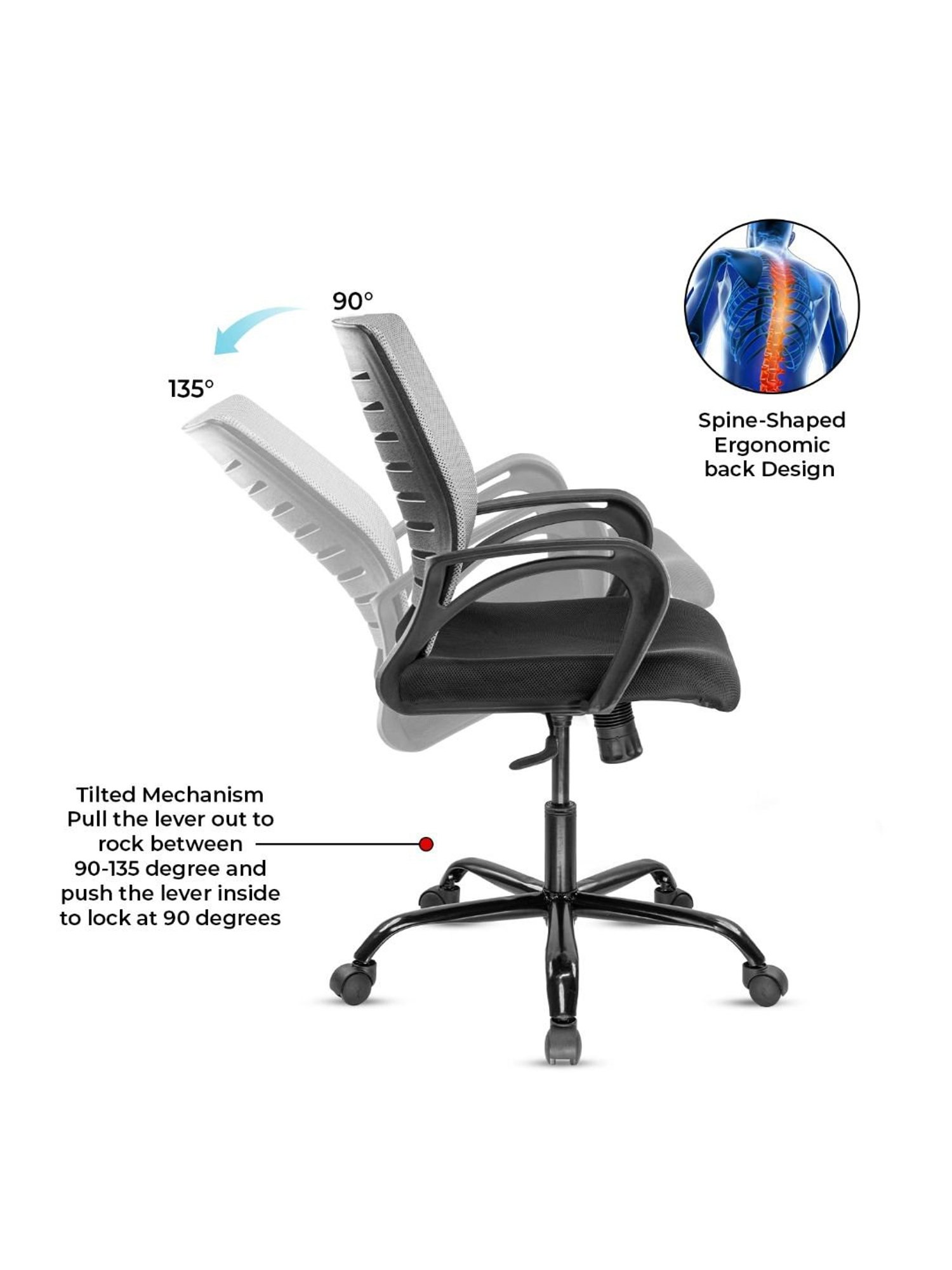 Green Soul Atom Black & Grey Foam Ergonomic Office Chair