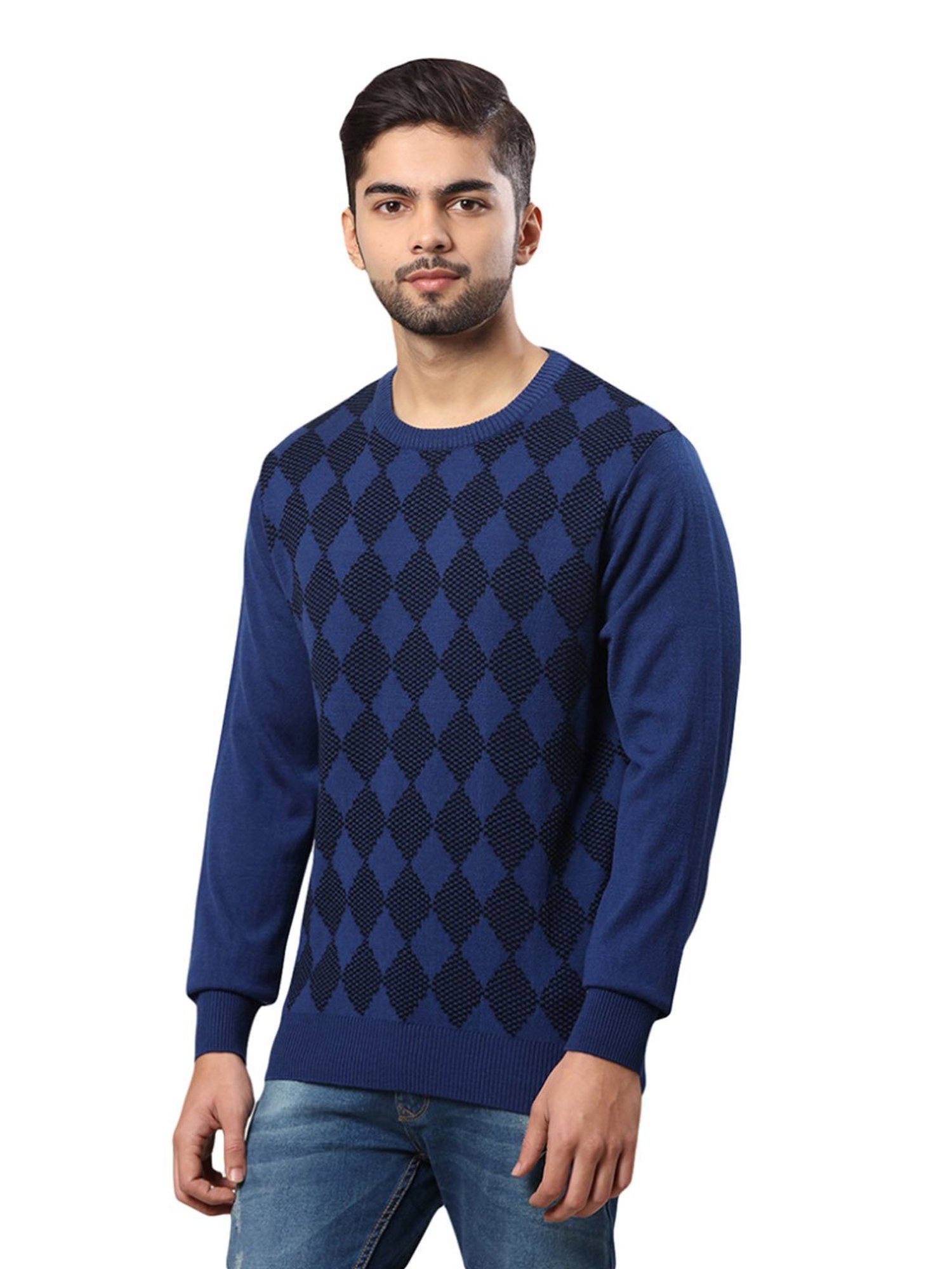 Raymond Blue Regular Fit Texture Sweater