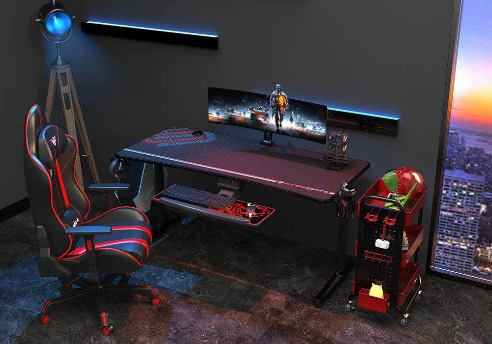 EUREKA ERGONOMIC Gaming Desk 60" Home Office Computer Desk, New Polygon Legs Design, Captain Series (60 Inch, Black)