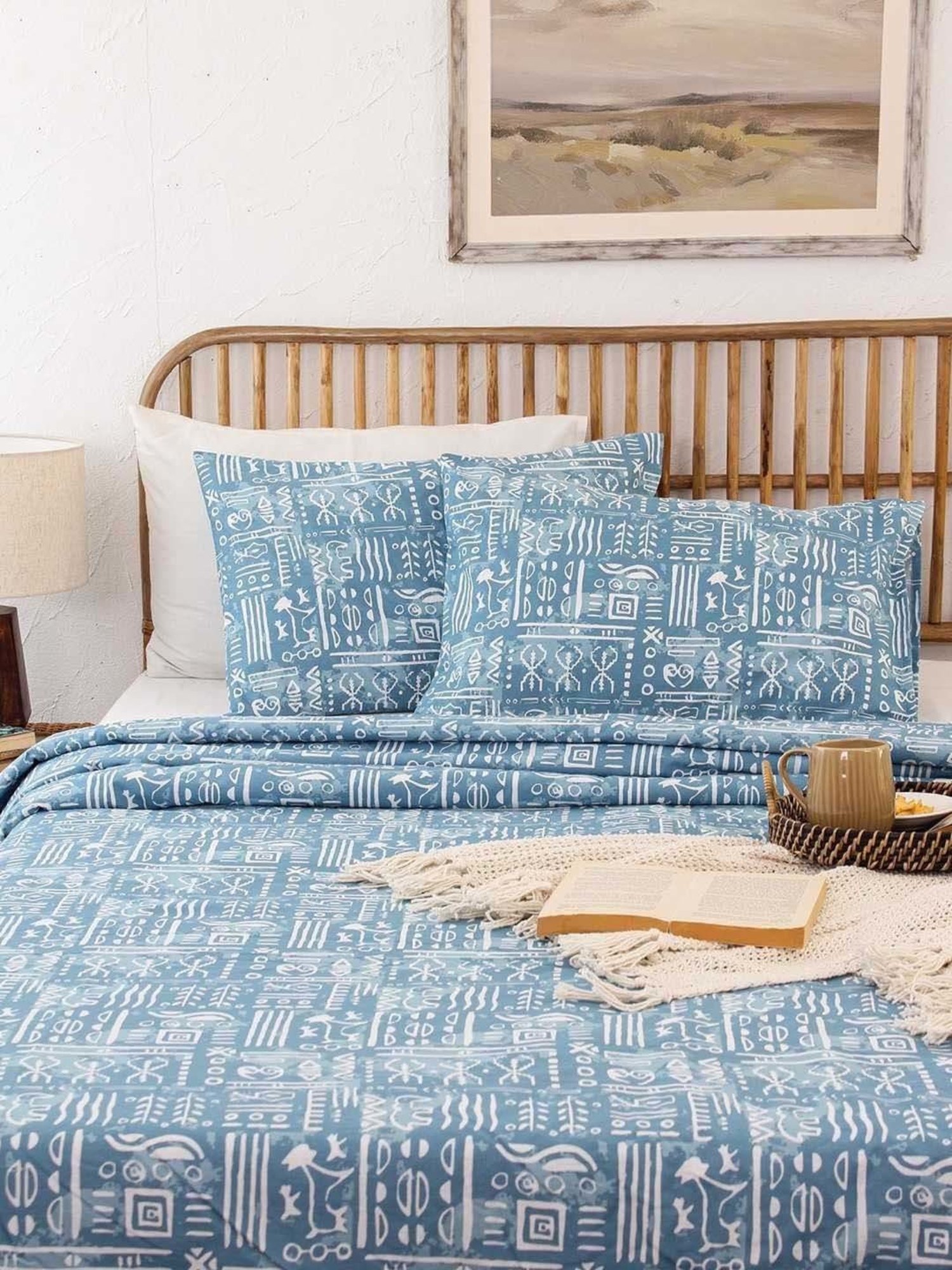House This Gamathi Blue & White Cotton 144 TC Single Duvet Cover