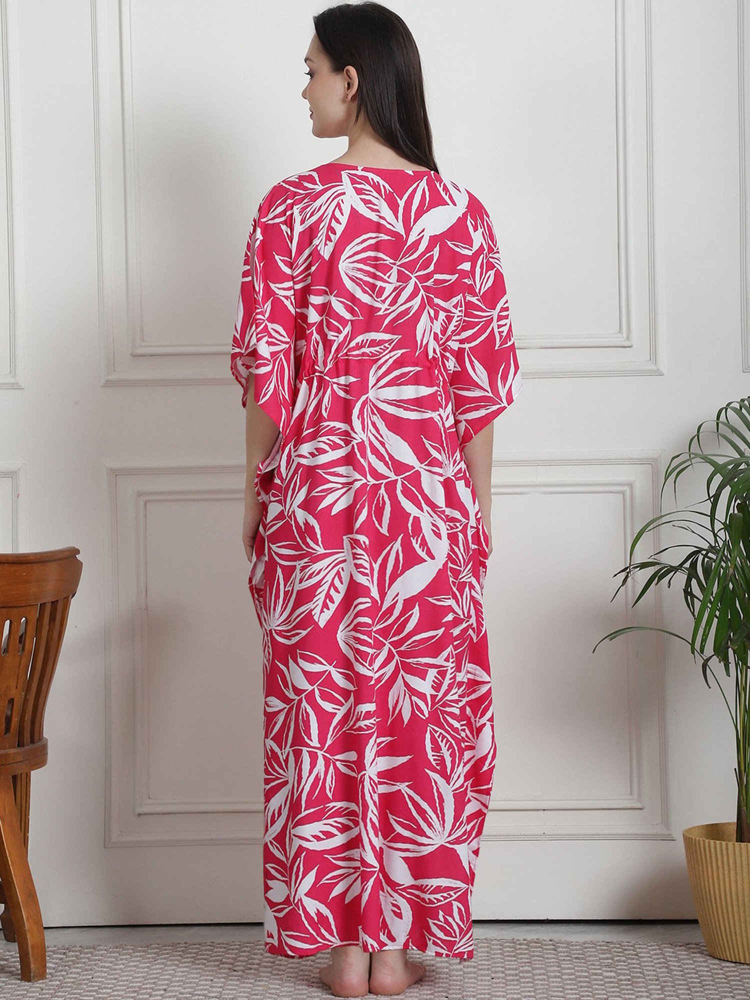 Secret Wish Pink Floral Print Kaftan Nighty