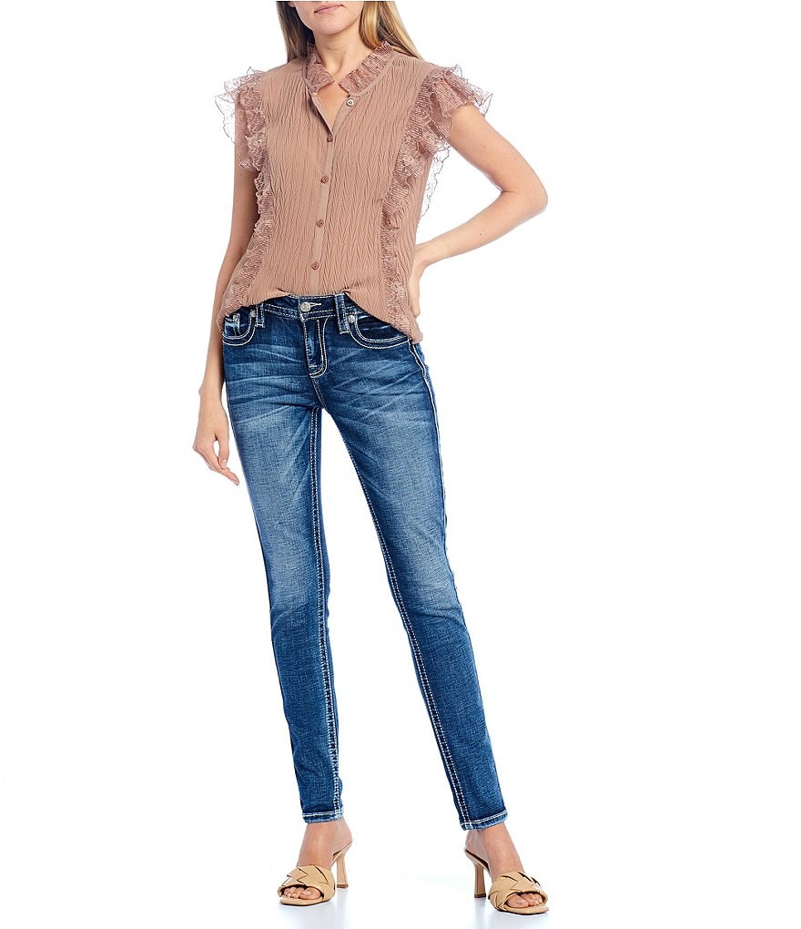 Miss Me Vine Embellished Pocket Skinny Jeans