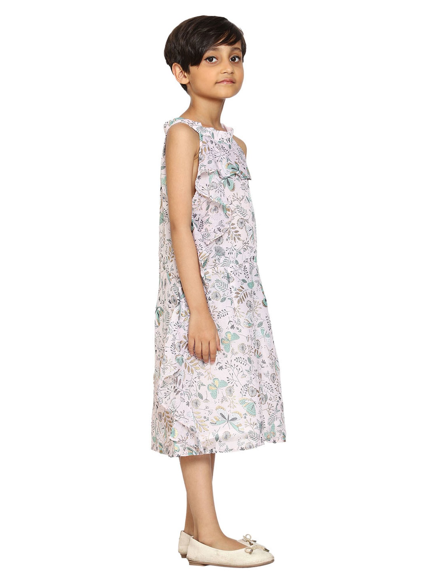 Kiddopanti Kids Light pink Floral Print Dress