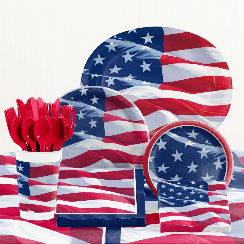 48ct Waving Flag Fourth of July Beverage Napkins