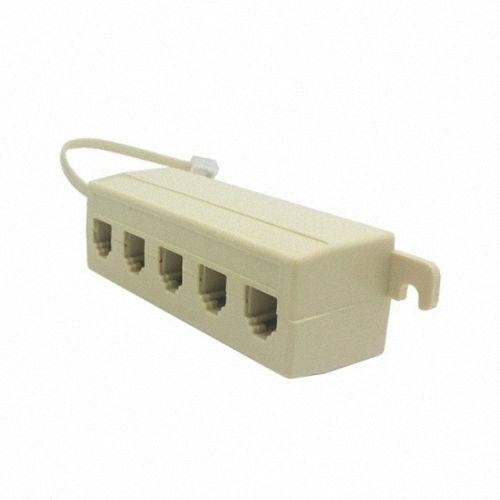 Cablecc 5 Way Outlet 6P4C RJ11 RJ12 Telephone Phone Modular Jack Line Splitter Adapter Beige 1-in-5-out