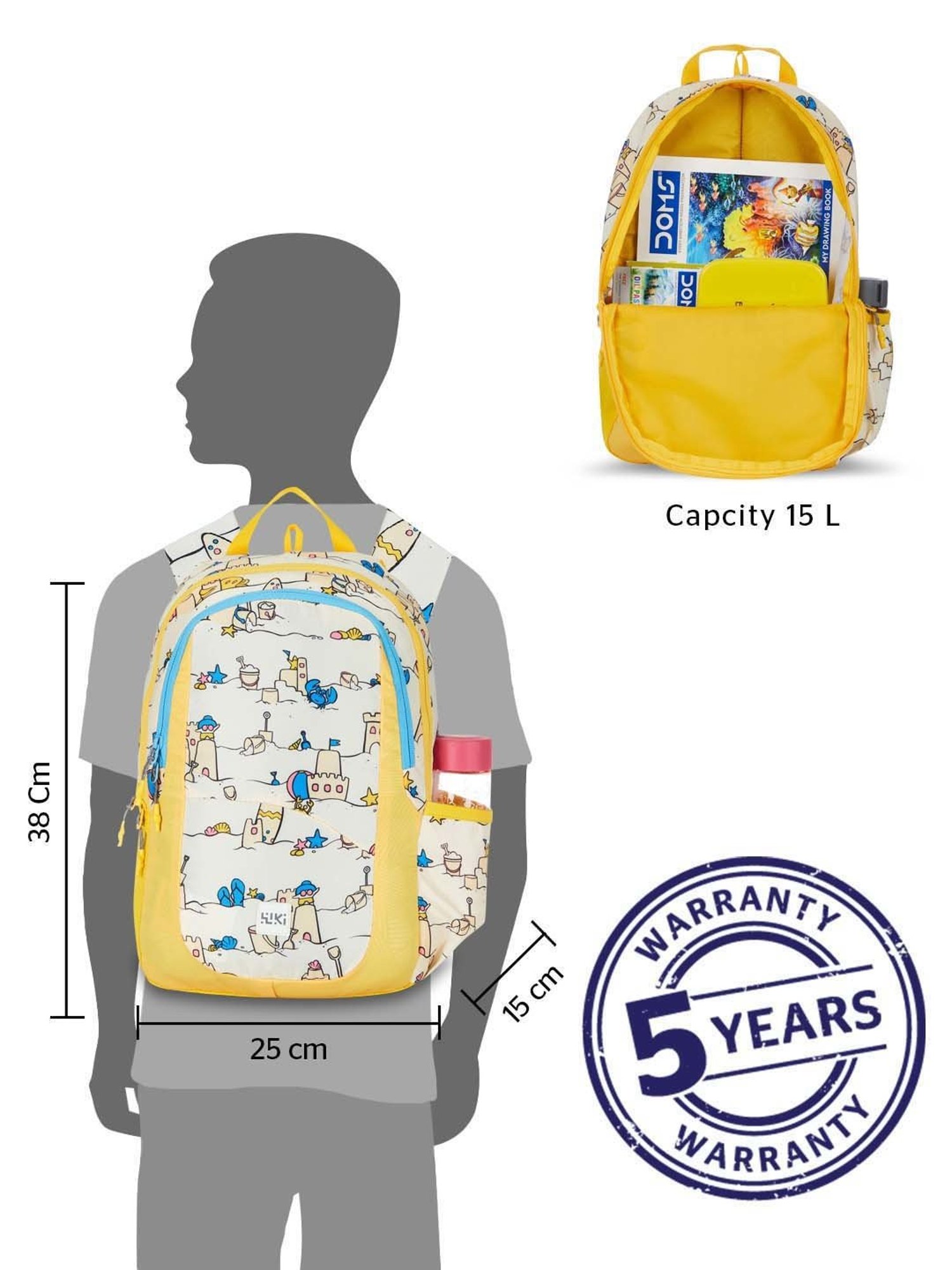 Wiki 15 Ltrs Yellow Medium Backpack