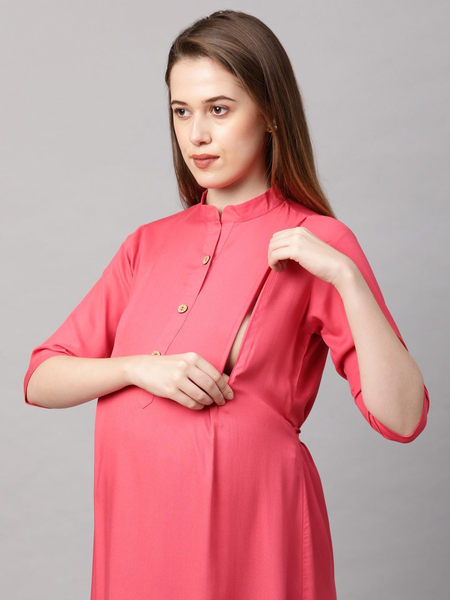 MomToBe Peach Regular Fit Maternity Kurta