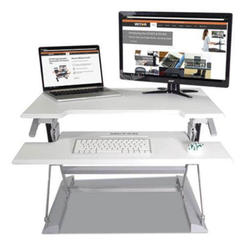 Victor High Rise Height Adjustable Standing Desk with Keyboard Tray (31", White)