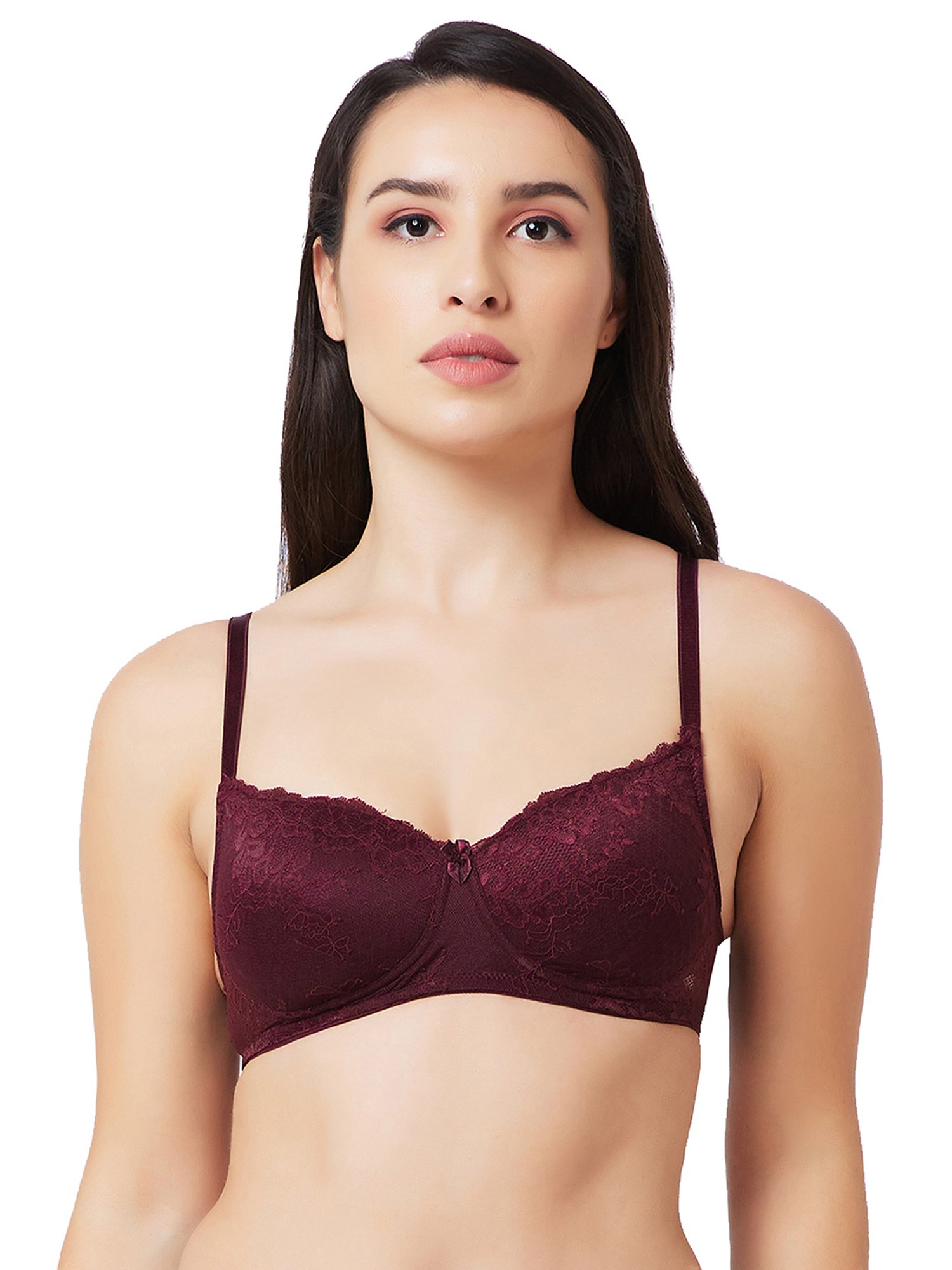 Candyskin Wine Lace Medium Coverage Adjustable Strap Everyday Bra
