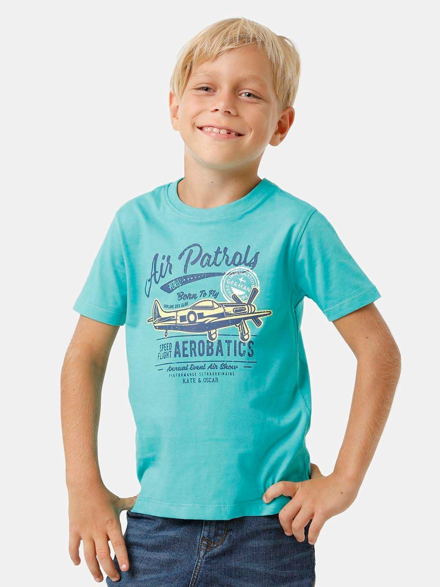 Kate & Oscar Kids Blue Cotton Printed T-Shirt