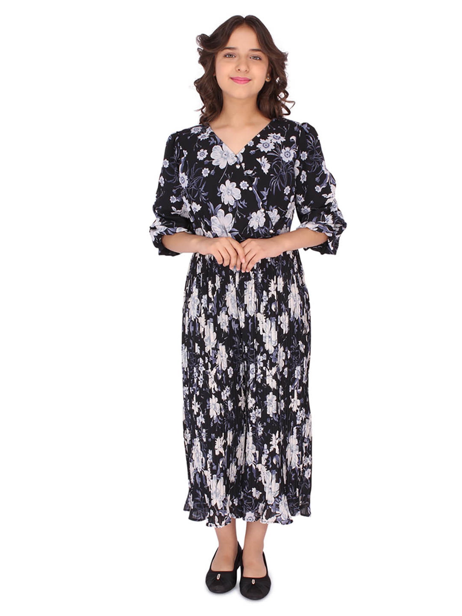 Cutecumber Kids Black Floral Print Jumpsuit