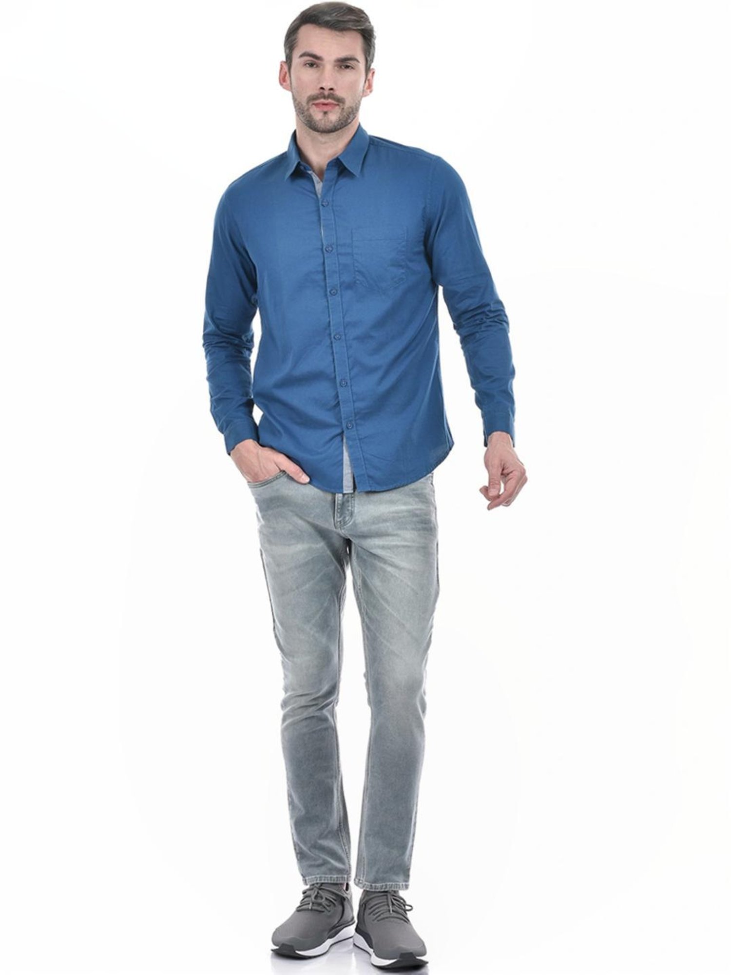 Numero Uno Marine Blue Cotton Slim Fit Shirt