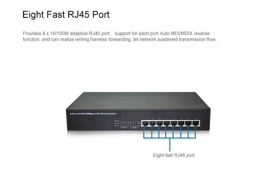 POE 8*10/100Mbps /in 48V ports camera AP fast Ethernet Switch IP support /bridge RJ45 with 8 wall real / ceiling