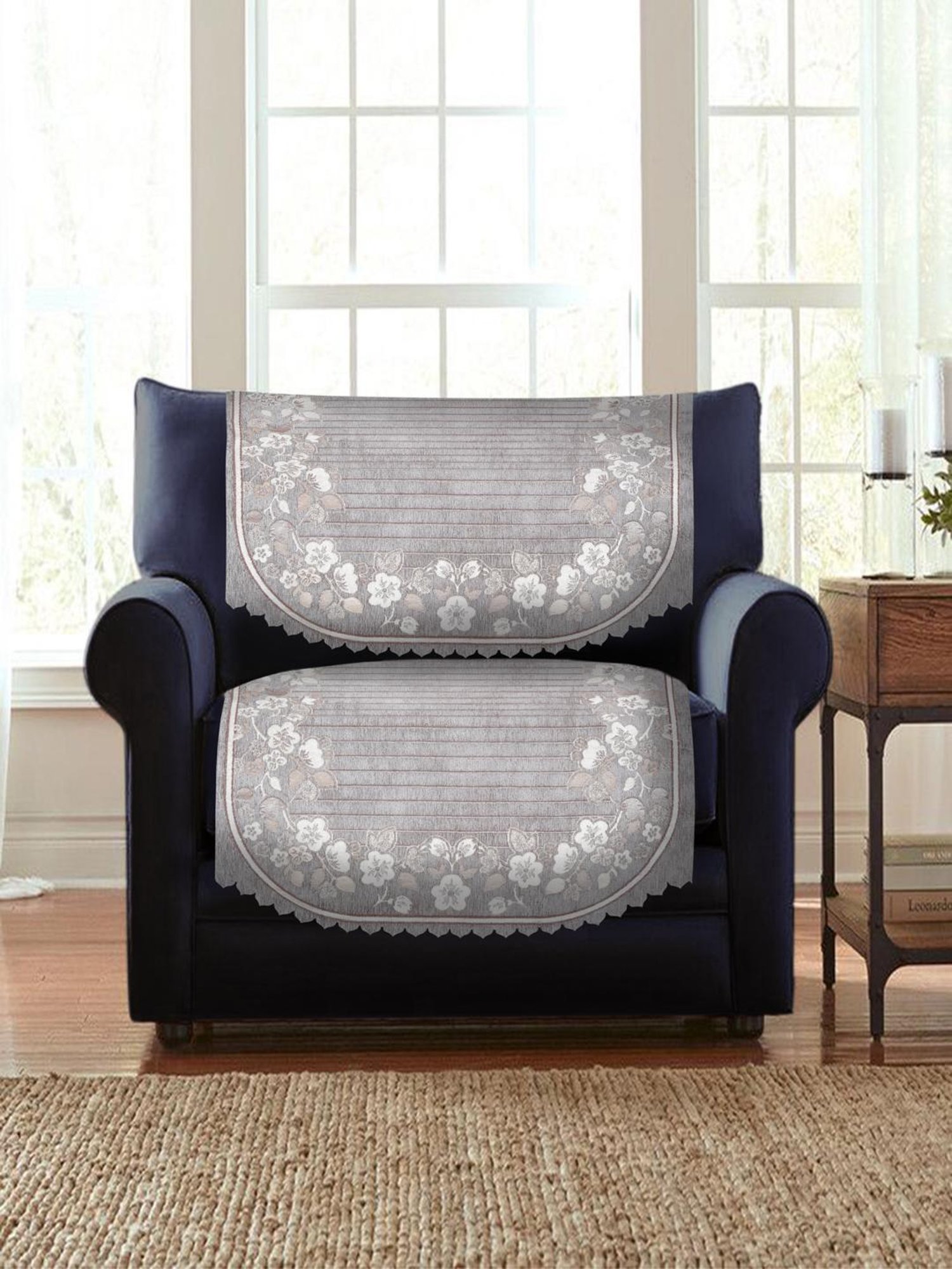 HOSTA HOMES Woven Grey 5 Seater Without Arm Rest Sofa Cover