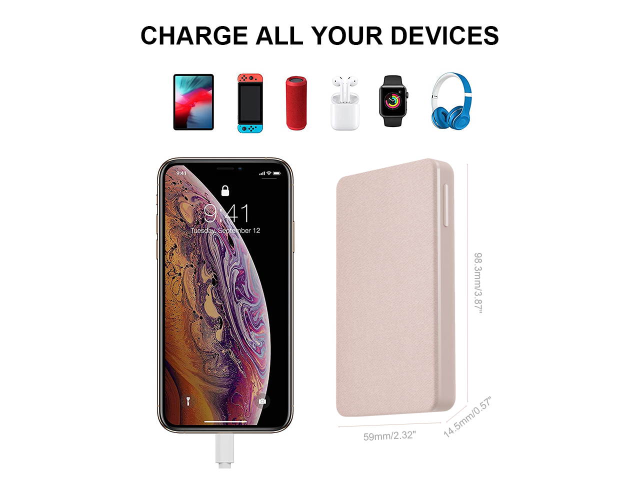 Portable Charger, Power Bank, 5000mAh Battery Pack, QI Charging Technology for iPhone 12/12 Pro / 12 Pro Max / 8 / X/XR, Samsung Galaxy, and More (Includes Type-C Dual Interface Cable) White
