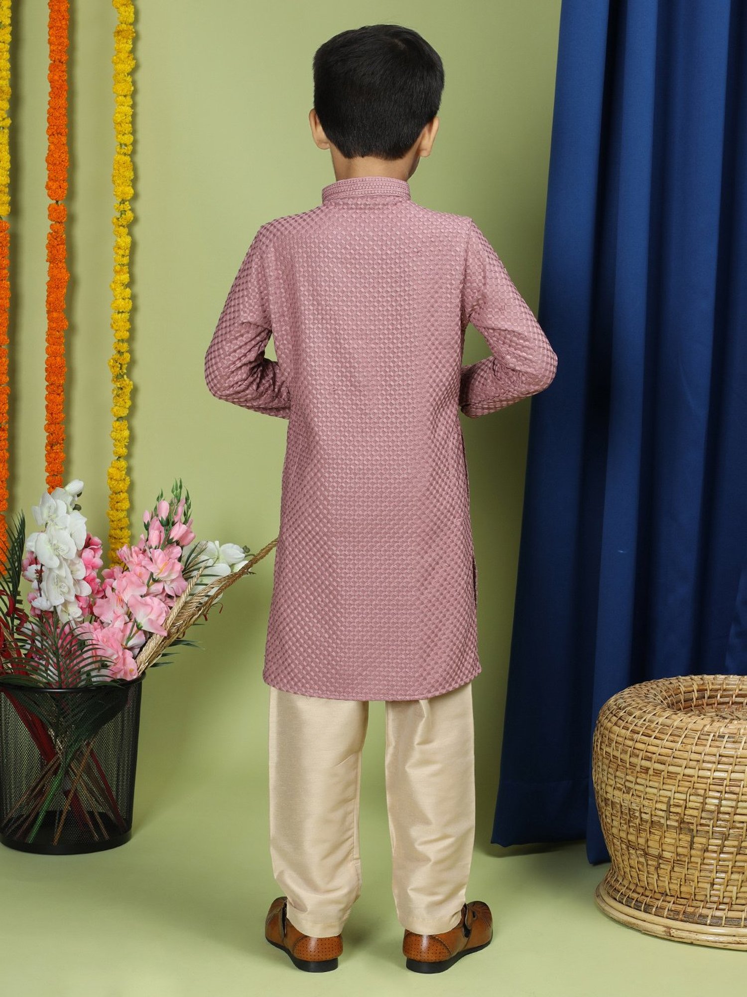 VASTRAMAY Boys Yellow & White Cotton Printed Full Sleeves Kurta Sets