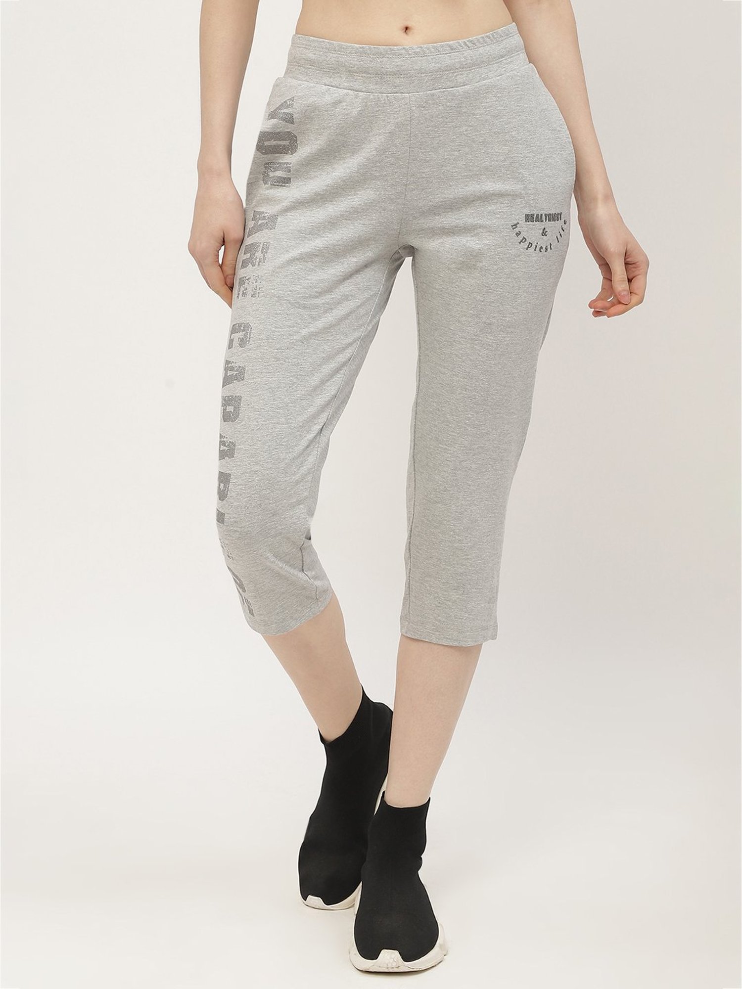 MADAME M Secret Grey Cotton Graphic Print Capris