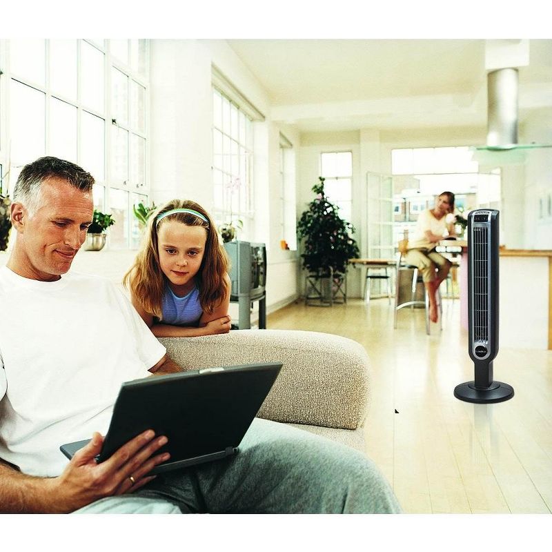 Lasko 2511 36 Inch 3-Speed Quiet Electric Programmable Widespread Oscillating Tower Fan with Remote and Touch-Control Timer for Home and Office, Black